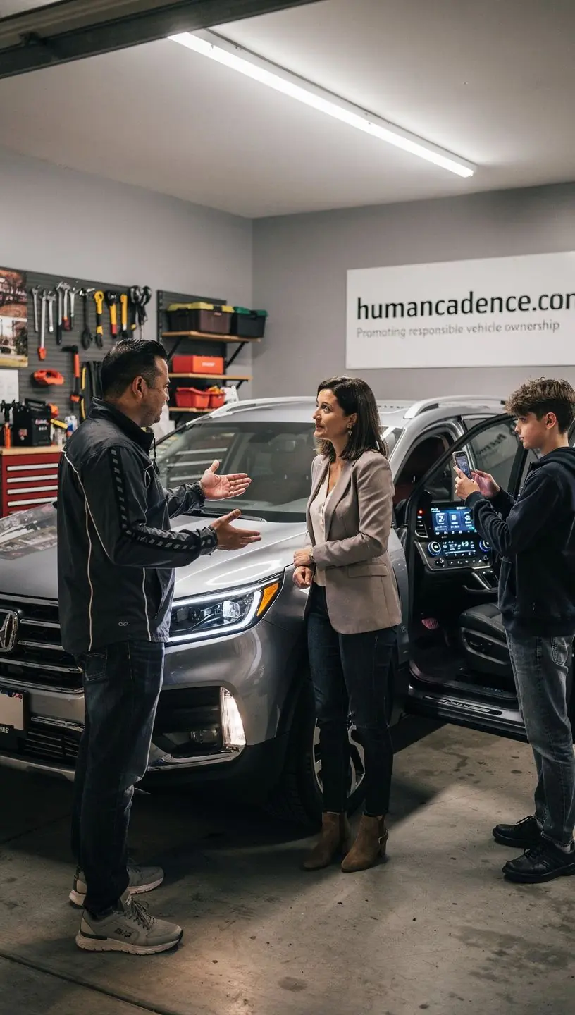 Kierowca odbierający dokumenty ubezpieczeniowe, zadowolony z wybranej oferty.